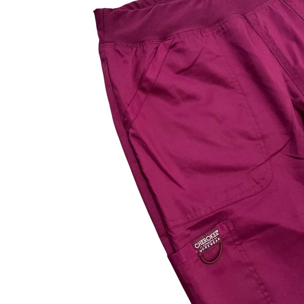 Cherokee Workwear Revolution Scrub Pants Women Wine Pull On Stretch Size M NWT - Picture 4 of 9